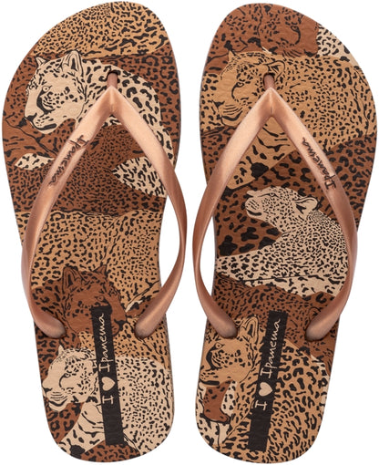 Ipanema Womens Animal Print VI Fem Flip Flops - Beige / Gold / Brown