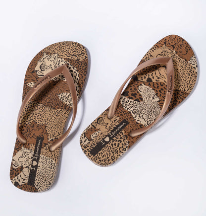 Ipanema Womens Animal Print VI Fem Flip Flops - Beige / Gold / Brown