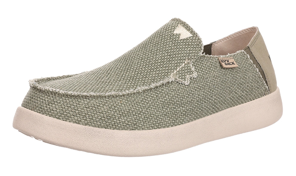 Barbeach men's Kickback slip on woven canvas shoes in Khaki Green.