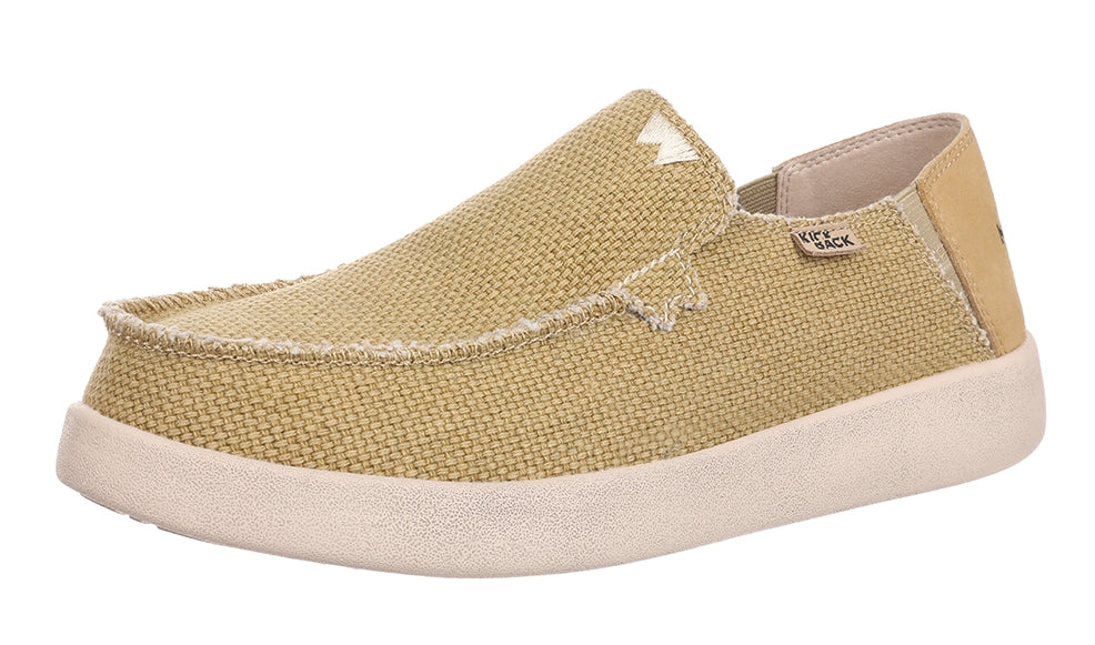 Barbeach men's Kickback slip on woven canvas shoes in Mustard Yellow.