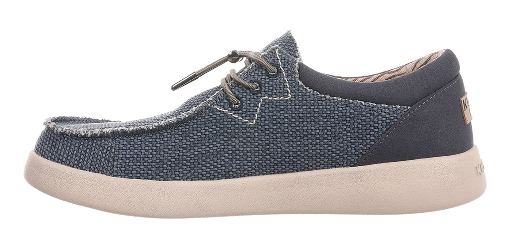 Navy blue coloured woven canvas men's shoes from Kickback.