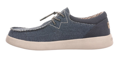 Navy blue coloured woven canvas men's shoes from Kickback.