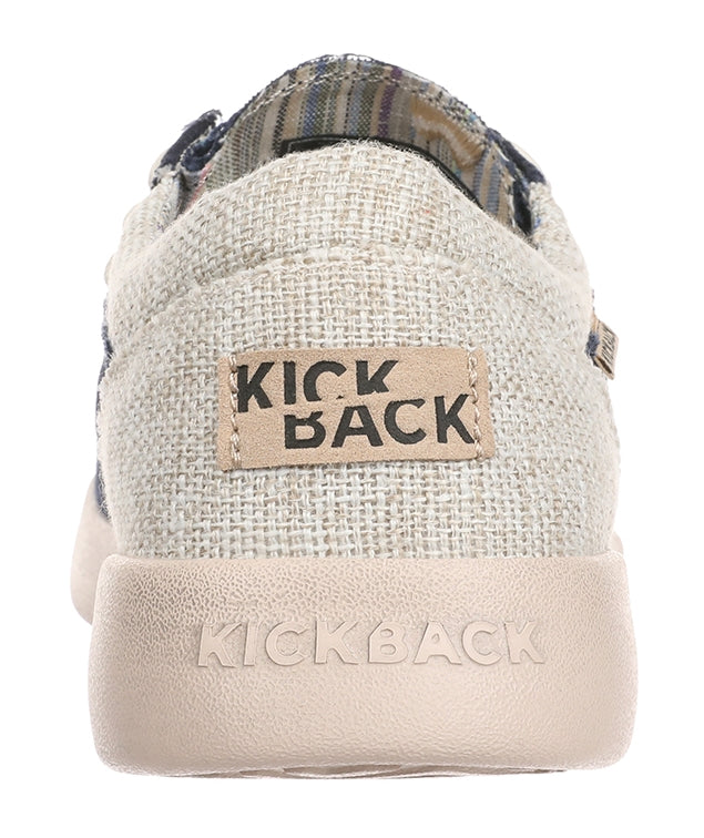 Lightweight men's ramie linen Haven shoes in Navy from Kickback with logos on the heel.