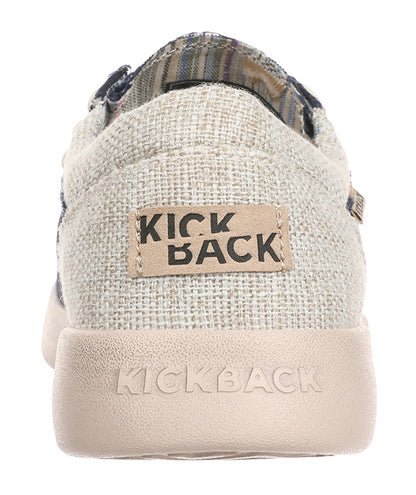 Lightweight men's ramie linen Haven shoes in Navy from Kickback with logos on the heel.