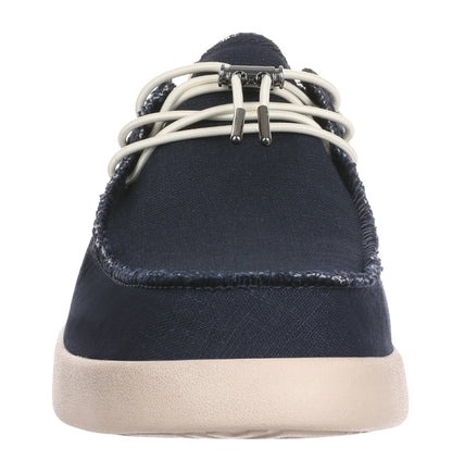 Men's lace up ramie linen Haven shoes from Kickback with drawstring toggle front in Navy.