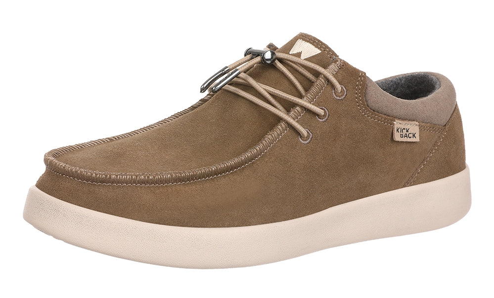 Men's Suede Haven shoes from Kickback with lace up front in Khaki.