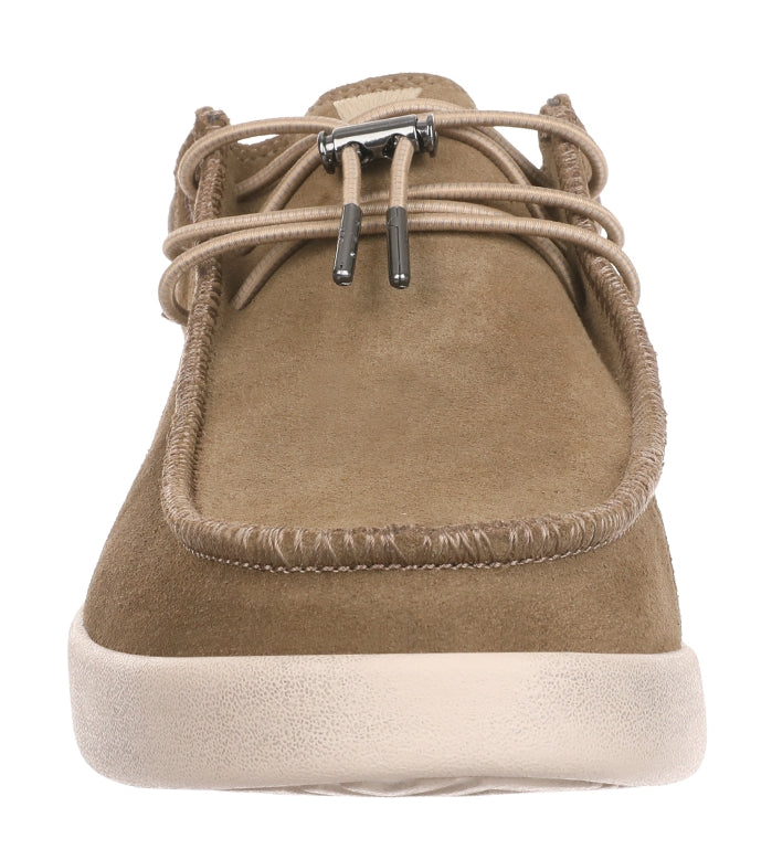 Men's lace up suede Haven shoes from Kickback with drawstring toggle front in Khaki.