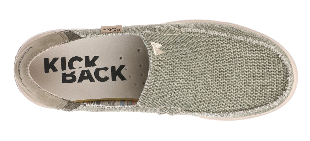 Men's slip on woven canvas Barbeach shoes from Kickback in Khaki Green.