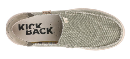 Men's slip on woven canvas Barbeach shoes from Kickback in Khaki Green.