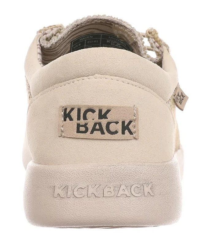 Lightweight men's woven canvas Haven shoes in Mustard from Kickback with logos on the heel.