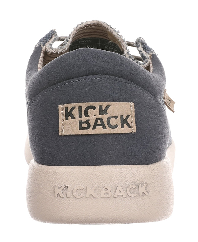 Lightweight men's woven canvas Haven shoes in Navy from Kickback with logos on the heel.