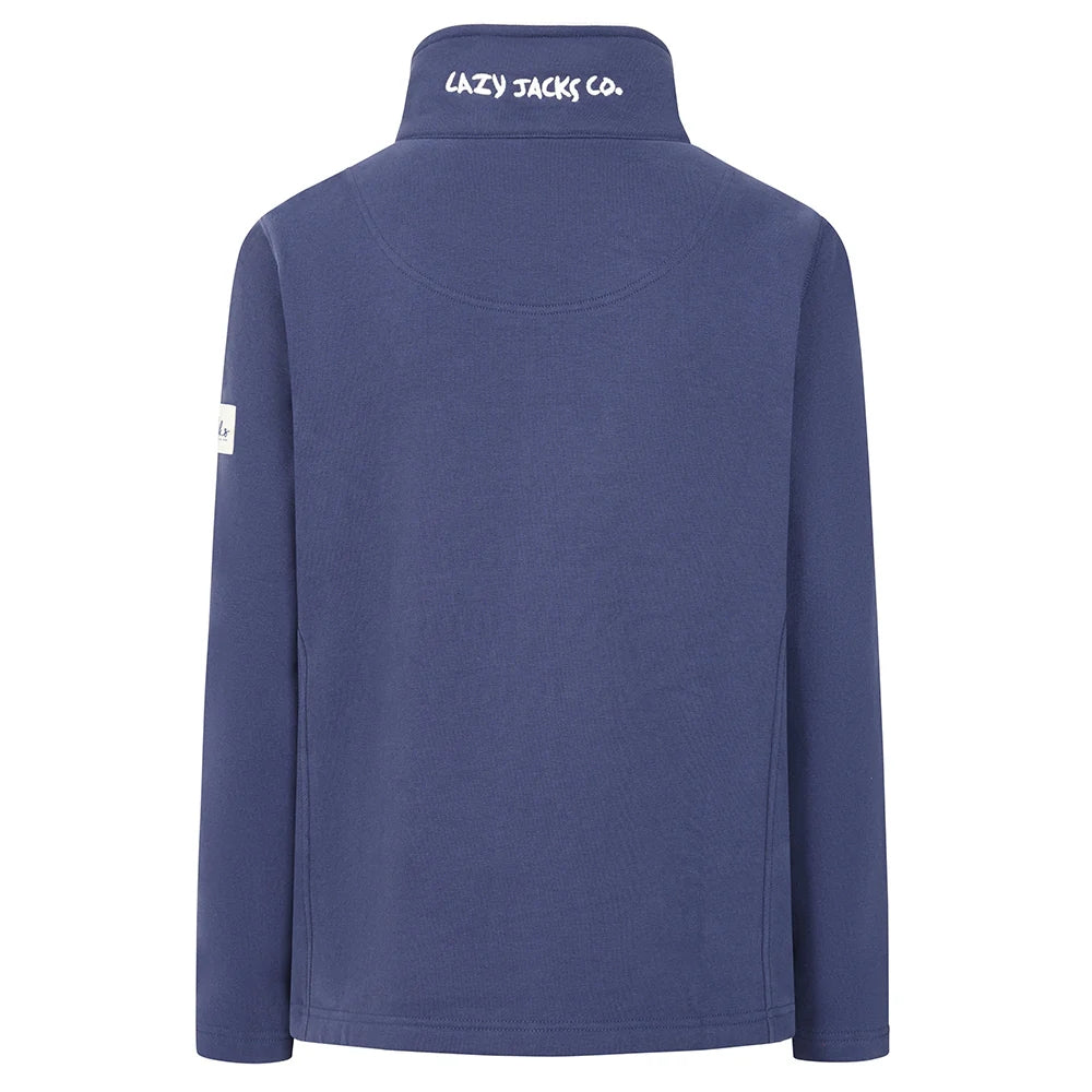 Back view of a womens Lazy Jacks LJ33 full zip sweatshirt in Twilight Navy
