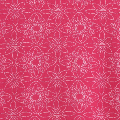 Close-up view of the geometric pattern of a womens Lazy Jacks short sleeve LJ118 tunic in dark pink.
