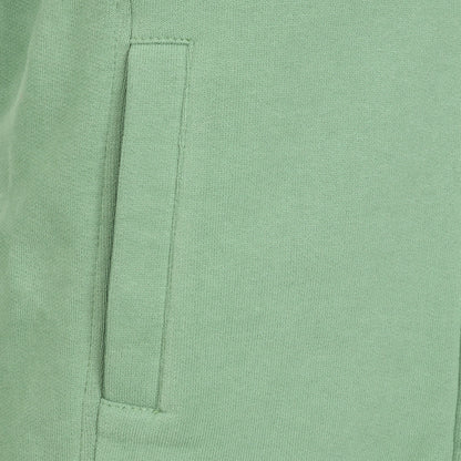 Close-up view of a tummy pocket on a womens Lazy Jacks LJ33 zip through sweatshirt in Samphire Green.