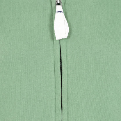 Close-up view of a zip on a womens Lazy Jacks LJ33 zip through sweatshirt in Samphire Green.