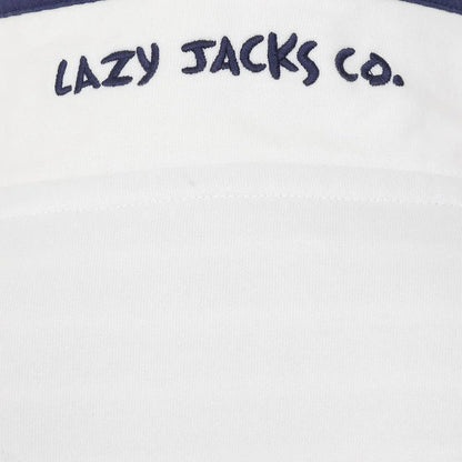 Lazy Jacks Porthleven print sweatshirt in white with navy detailing and logo on the collar