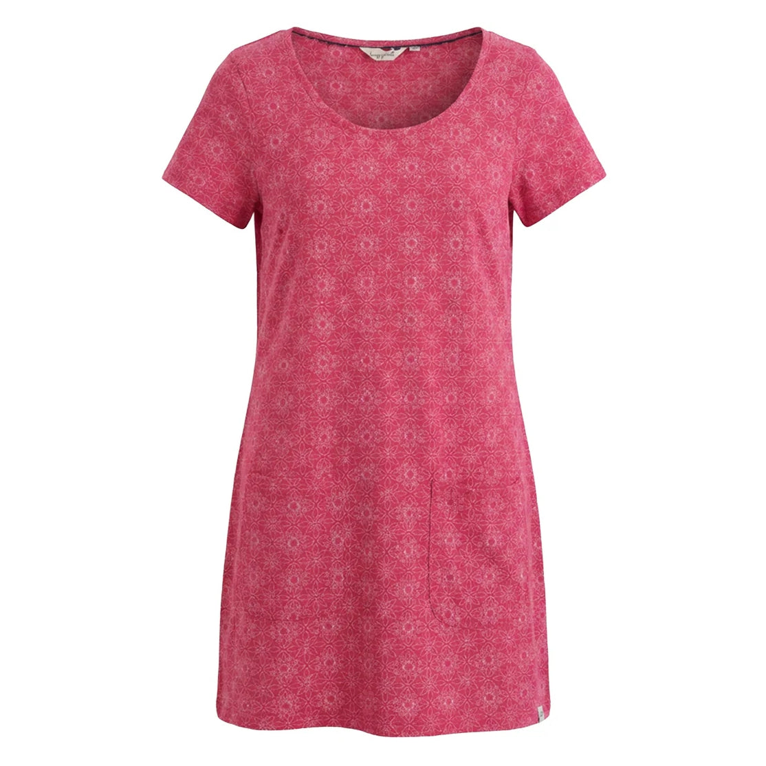 Front view of a womens Lazy Jacks short sleeve LJ118 tunic in dark pink with a geometric pattern.
