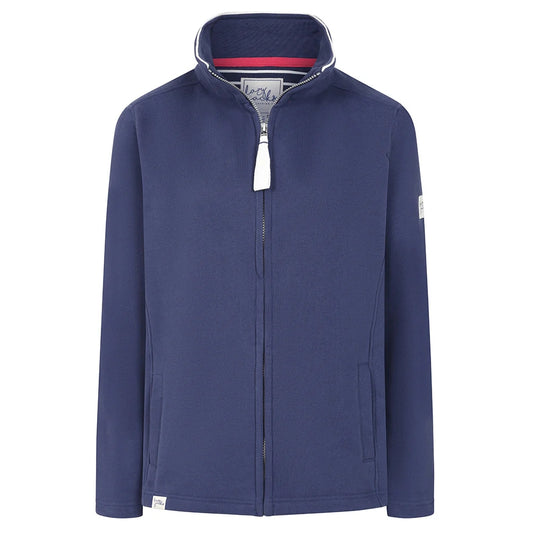 Front view of a womens Lazy Jacks LJ33 full zip sweatshirt in Twilight Navy