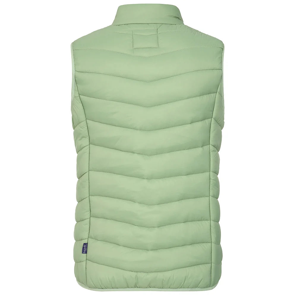 Back view of a womens Lazy Jacks GL2 lightweight padded gilet in Grass Green