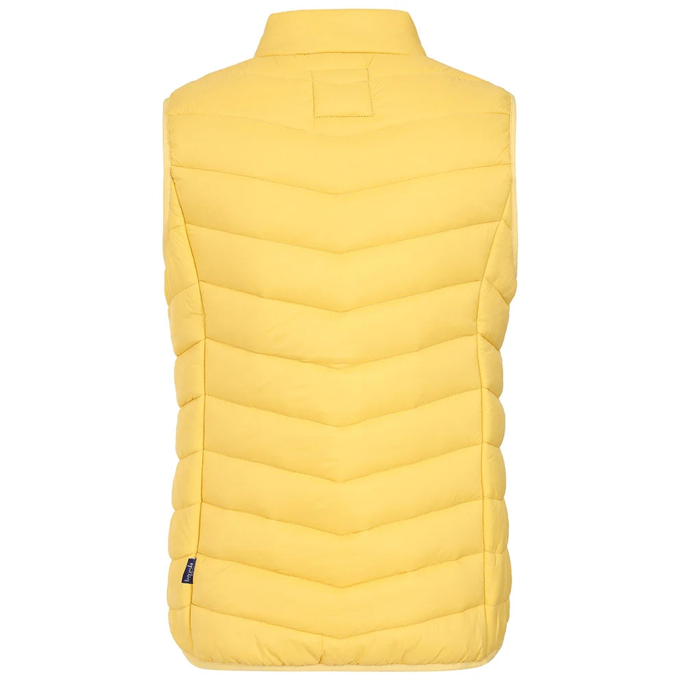 Back view of a womens Lazy Jacks GL2 lightweight padded gilet in Lemon Yellow
