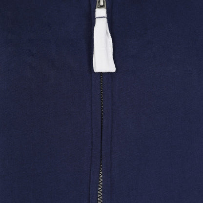 Close-up view of the zip on a womens Lazy Jacks LJ33 full zip sweatshirt in Twilight Navy