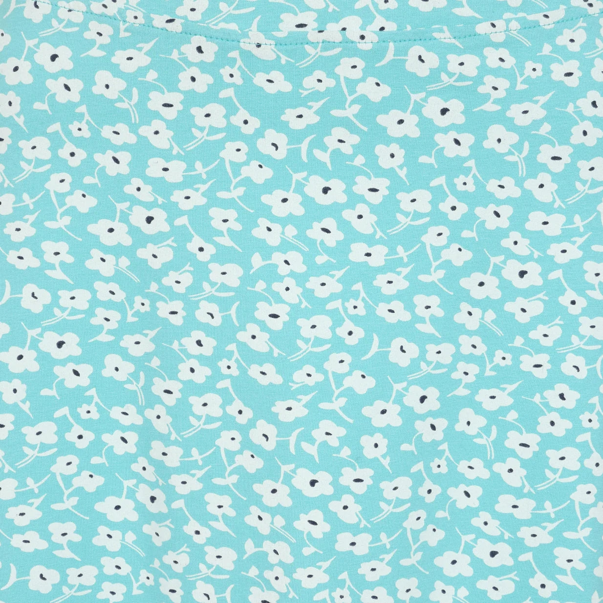 Close-up view of a women's Lazy Jacks LJ41 jersey skirt in turquoise with a white Buttercup floral pattern.