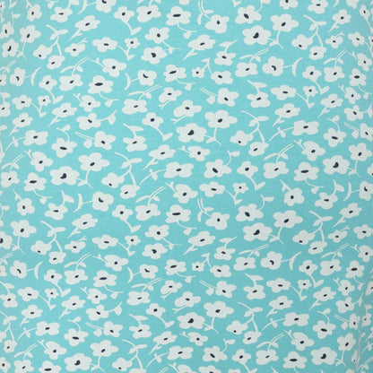 Front view of a women's Lazy Jacks LJ41 jersey skirt in turquoise with a white and navy Buttercup floral pattern.