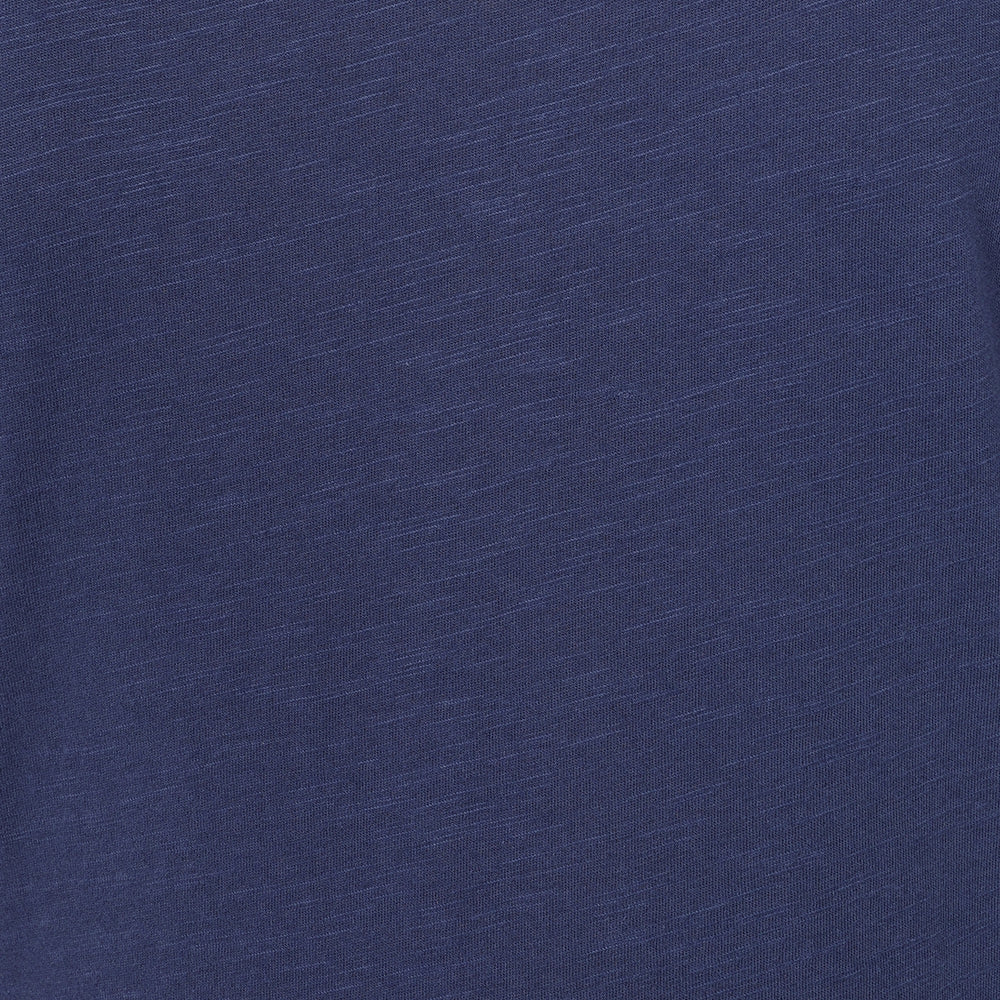 Close-up view of the slub fabric texture of a Lazy Jacks LJ524 short sleeve dress in twilight blue.
