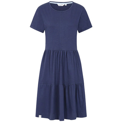 Front view of a women's Lazy Jacks LJ524 short sleeve tiered dress in twilight blue.