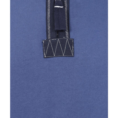 Close-up view of the 1/4 zip of a men's Lazy Jacks LJ40 sweatshirt in Denim Blue