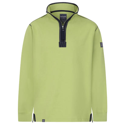 Front view of a men's Lazy Jacks LJ40 sweatshirt in vibrant Lime Green with a 1/4 zip neckline