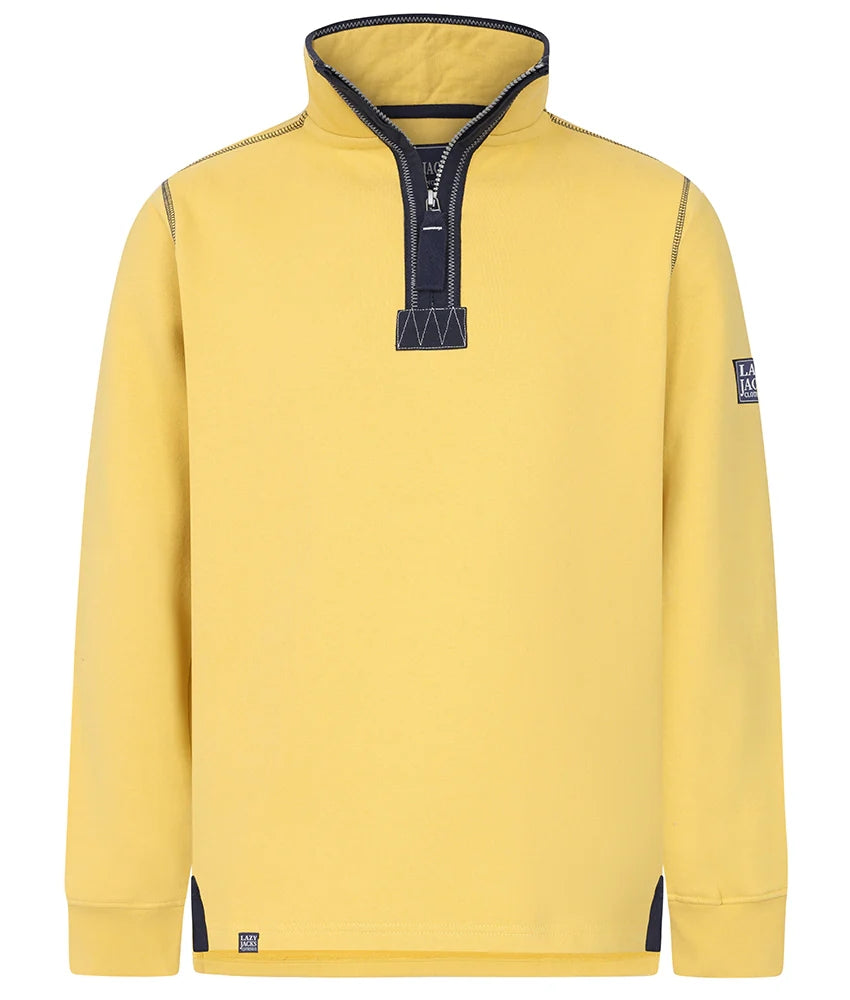 Lazy Jacks mens Porthleven print sweatshirt in yellow with half zip and contrasting collar