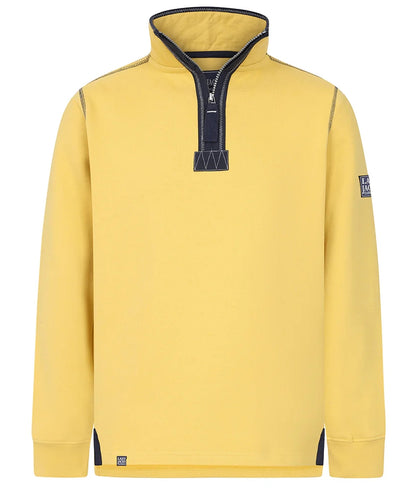Lazy Jacks mens Porthleven print sweatshirt in yellow with half zip and contrasting collar