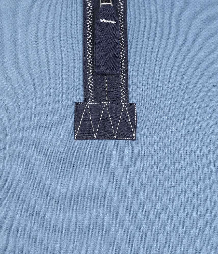 Lazy Jacks mens Porthleven sweatshirt in blue with a stylish half-zip collar detail