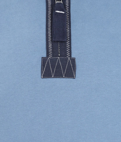 Lazy Jacks mens Porthleven sweatshirt in blue with a stylish half-zip collar detail