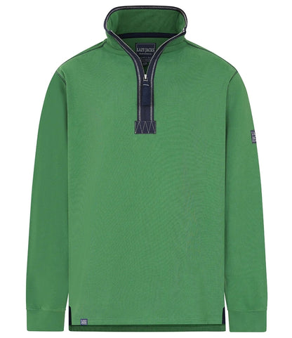 Lazy Jacks Porthleven Sweatshirt in green with a half zip and stylish collar design