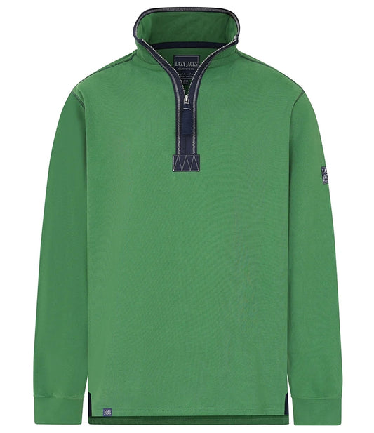 Lazy Jacks Porthleven Sweatshirt in green with a half zip and stylish collar design