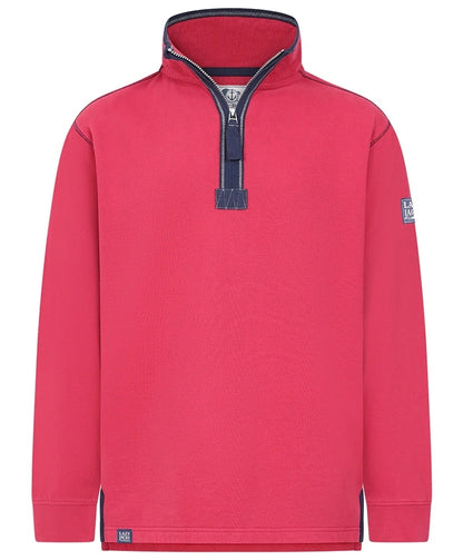 Lazy Jacks Porthleven Sweatshirt in vibrant red with a half zip design for casual comfort