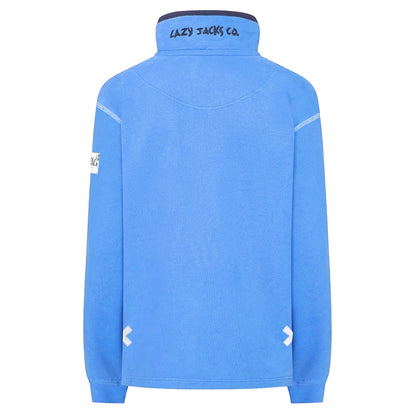 Back view of a womens Lazy Jacks LJ3 1/4 zip sweatshirt in blue.
