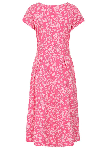 Lazy Jacks womens floral dress pink with short sleeves and a fitted waist perfect for casual wear