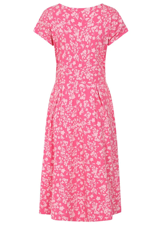 Lazy Jacks womens floral dress pink with short sleeves and a fitted waist perfect for casual wear