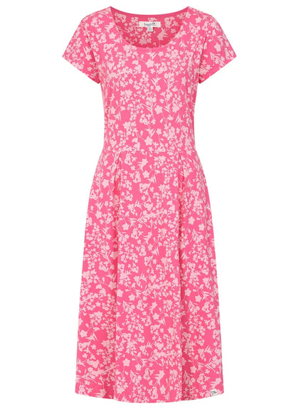 Lazy Jacks womens floral dress pink with short sleeves and a fitted waist design