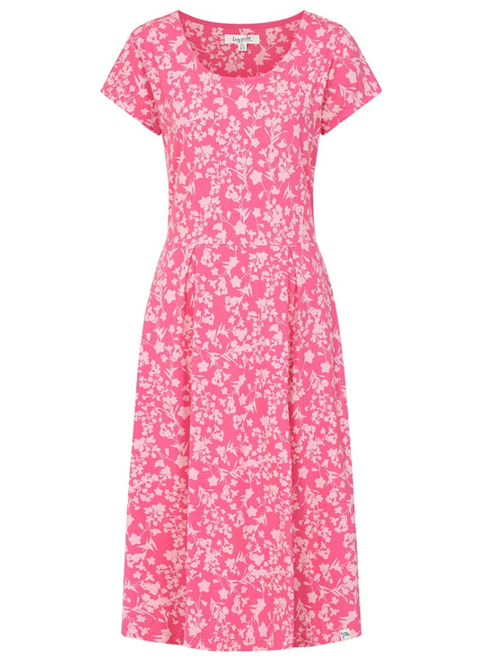 Lazy Jacks womens floral dress pink with short sleeves and a fitted waist design