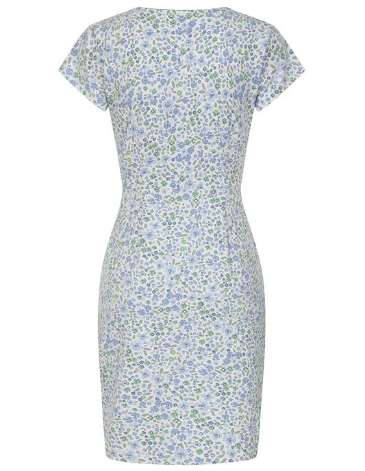 Lazy Jacks womens floral print dress with blue and green flowers and short sleeves
