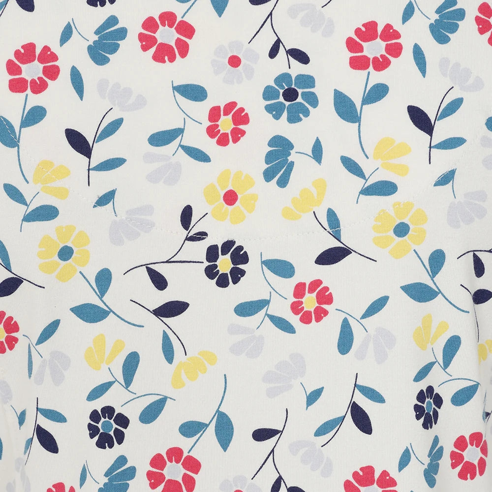 Lazy Jacks women's floral tunic featuring a vibrant flower print on a white background