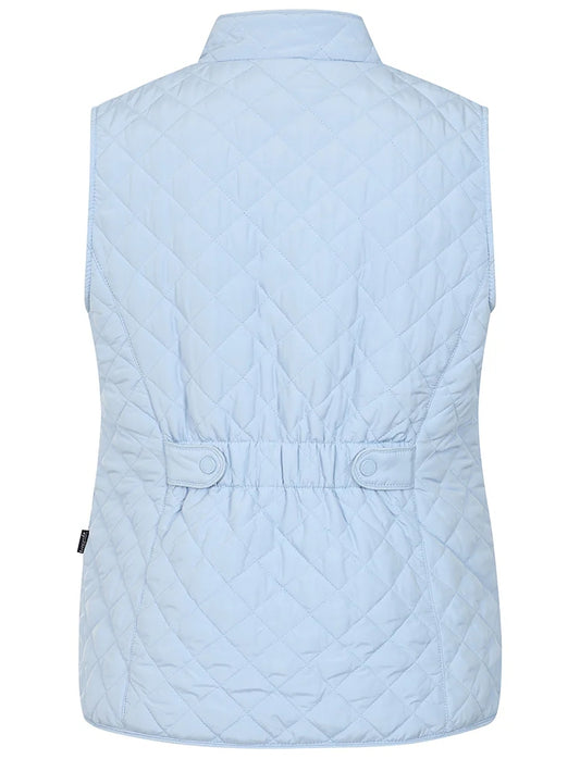 Light blue Lazy Jacks womens gilet featuring a quilted design and adjustable back for a comfortable fit