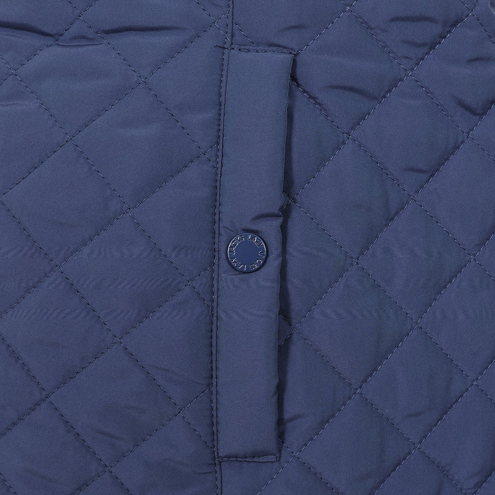 Lazy Jacks womens gilet in navy blue with quilted pattern and side pocket detail