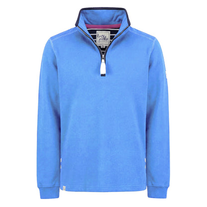 Front view of a womens Lazy Jacks LJ3 zip neck sweatshirt in blue