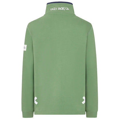 Back view of a womens Lazy Jacks LJ3 zip neck sweatshirt in Samphire Green.