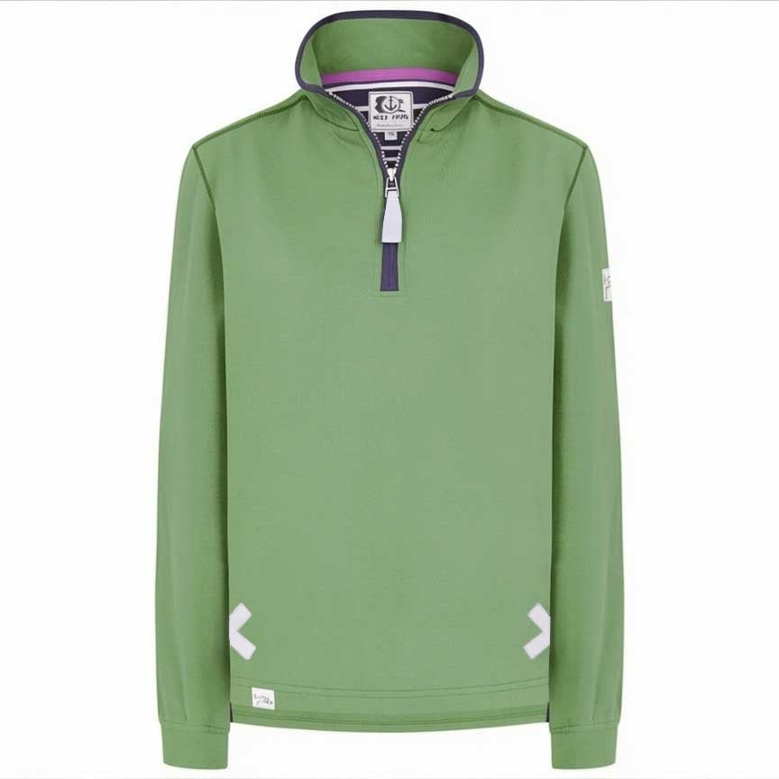 Front view of a womens Lazy Jacks LJ3 zip neck sweatshirt in Samphire Green.